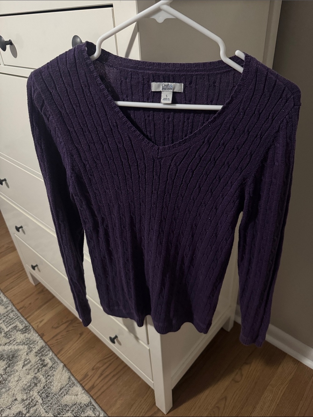 croft & barrow Deep Purple V-Neck Cable Knit Sweater